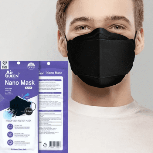 Air queen Nano Filter Face Mask for Adults, Lightweight and Breathable with Soft and Elastic Ear Loop, Reusable (Black) 50pcs - Image 2