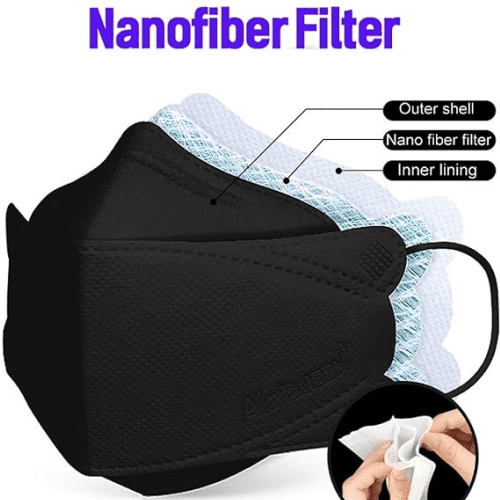 Air queen Nano Filter Face Mask for Adults, Lightweight and Breathable with Soft and Elastic Ear Loop, Reusable (Black) 50pcs - Image 6