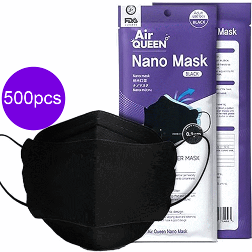 Airqueen Nano Filter Black Face Mask for Adults, Lightweight and Breathable with Soft and Elastic Ear Loop, Reusable (Black) 30pcs